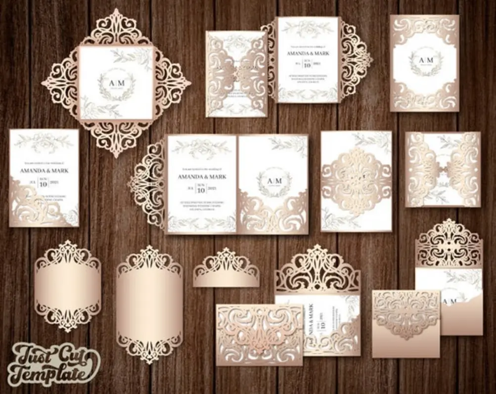 Intricate laser cut wedding invitation design