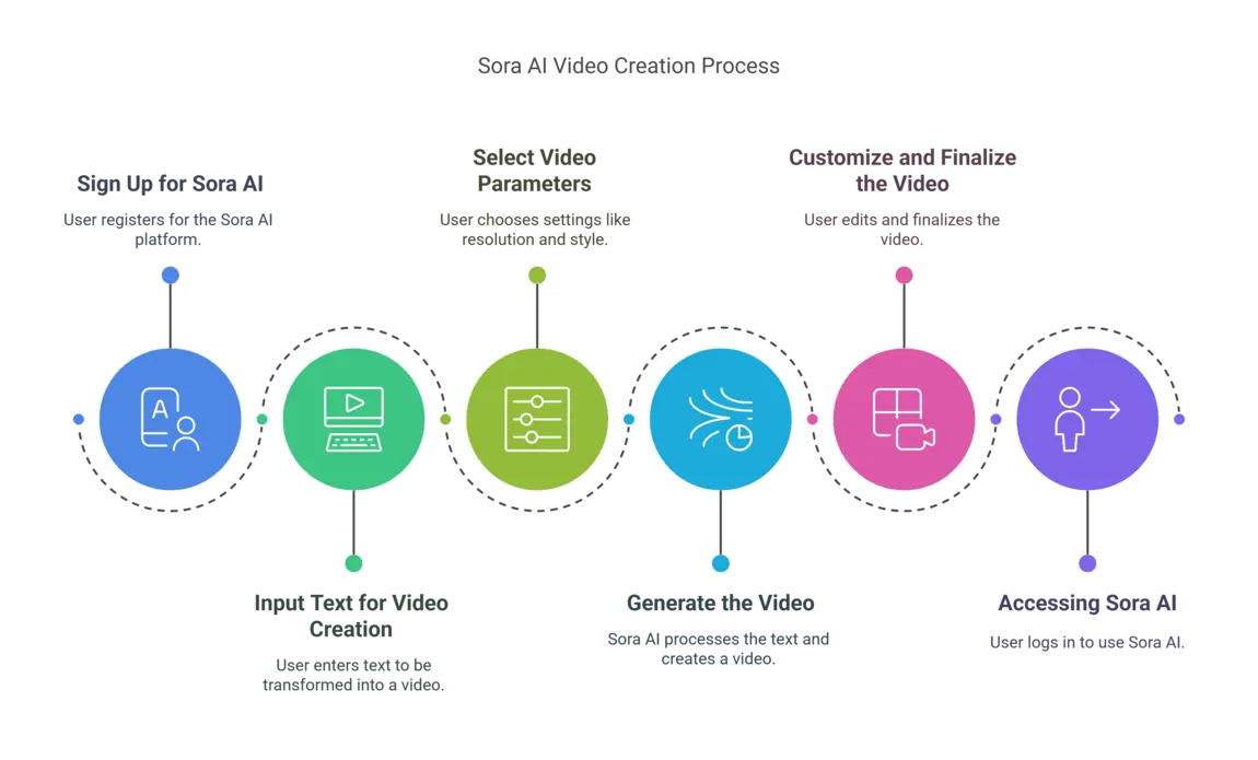 Sora AI workflow diagram showing steps
