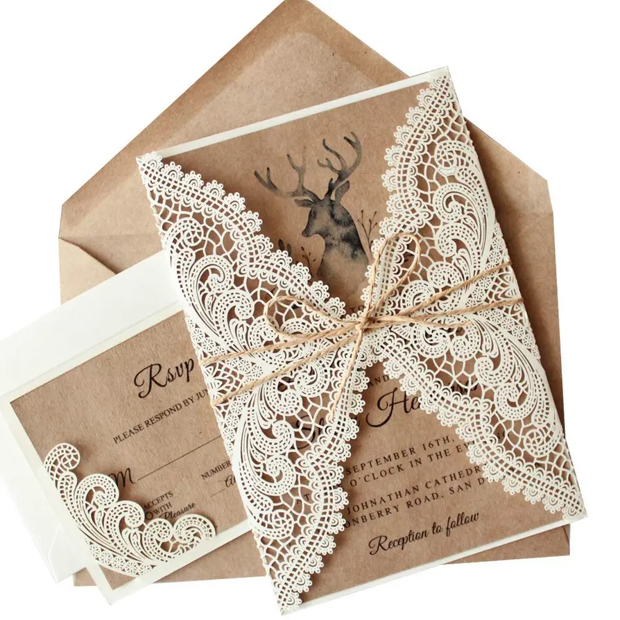 Elegant vintage lace wedding invitation set handmade
