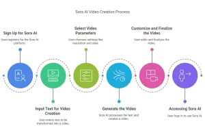 Sora AI workflow diagram showing steps
